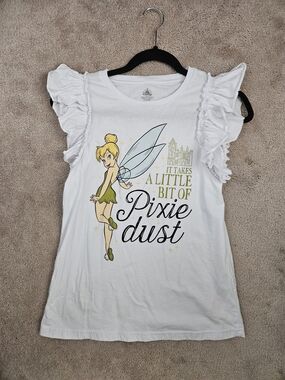 Disney White Tinker Bell Pixie Dust Ruffle Sleeve Tee